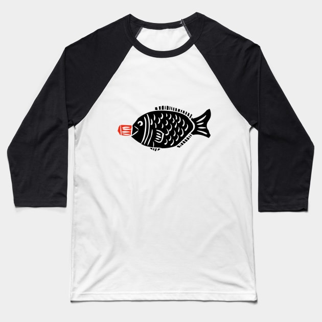 Fish Soy Sauce Bottle Baseball T-Shirt by louweasely